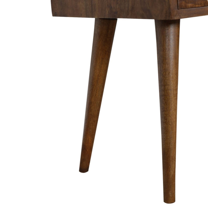 Mini Geo Brass Nightstand - Solid Mango Wood Bedside Table for Bedroom - product view 6 showing handcrafted solid mango...