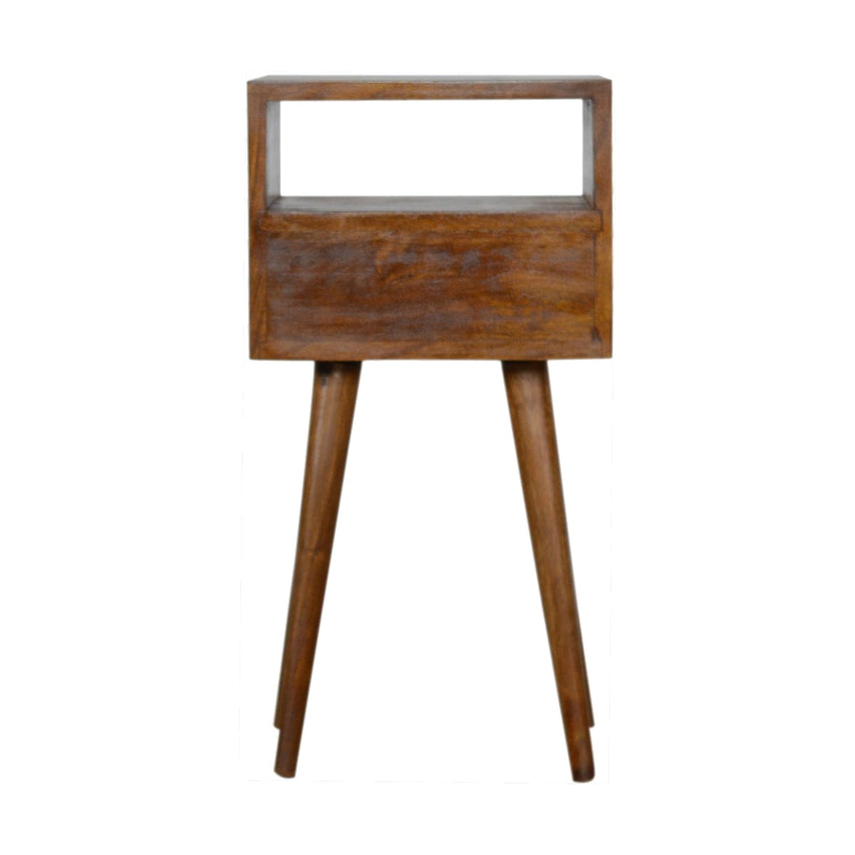 Mini Geo Brass Nightstand - Solid Mango Wood Bedside Table for Bedroom - product view 9 showing handcrafted solid mango...