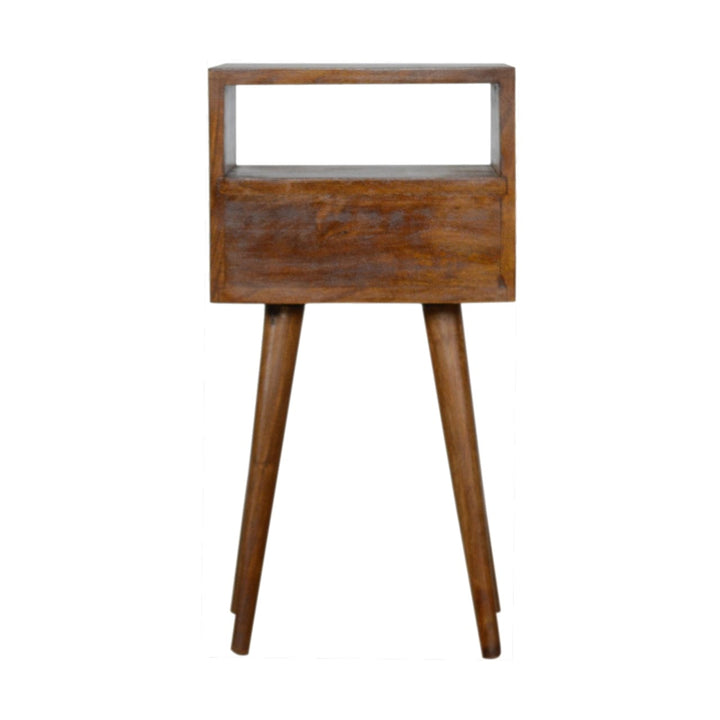 Mini Geo Brass Nightstand - Solid Mango Wood Bedside Table for Bedroom - product view 9 showing handcrafted solid mango...