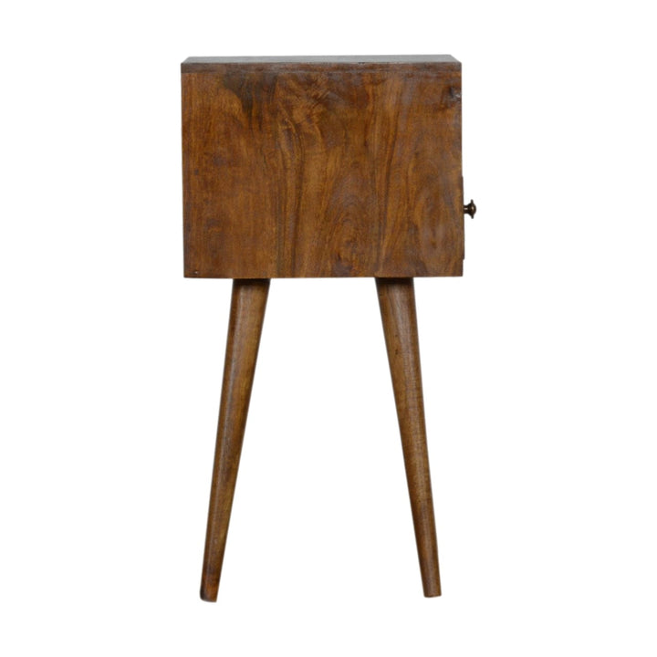 Mini Geo Brass Nightstand - Solid Mango Wood Bedside Table for Bedroom - product view 8 showing handcrafted solid mango...