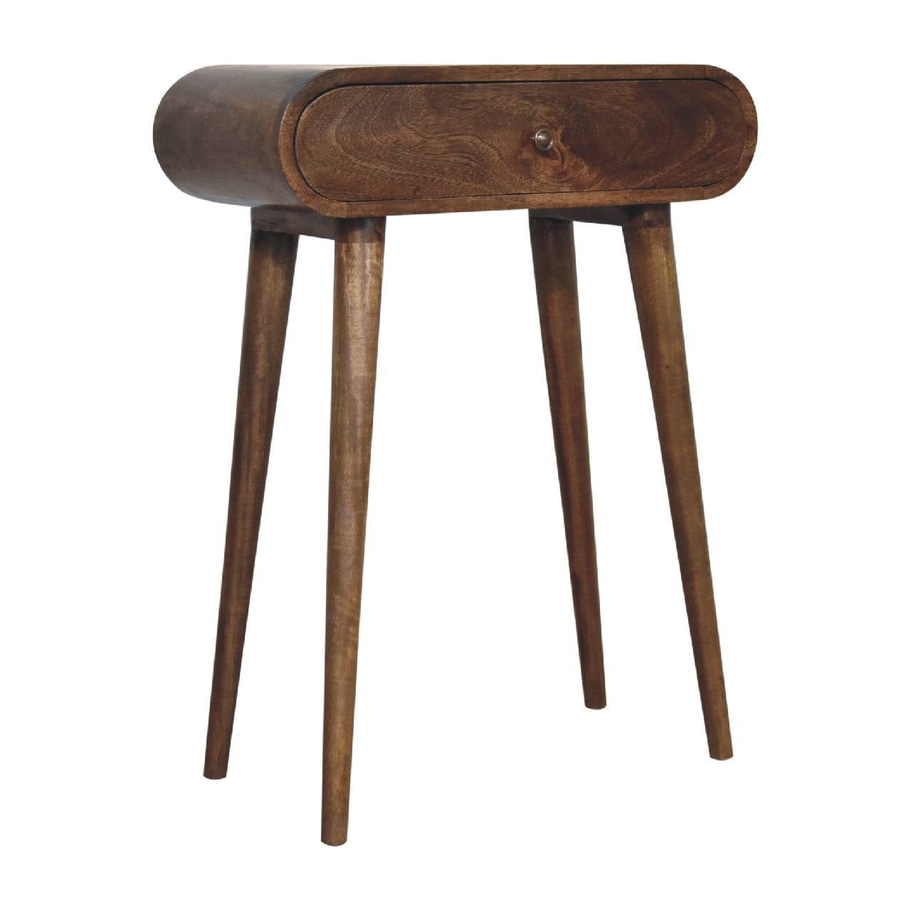 Mini Grey London mango wood console table with a drawer and tapered legs, ideal for entryway or hallway styling.