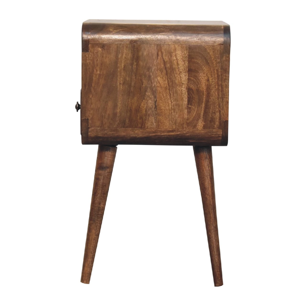 Mini Grey Wash Curve Open Nightstand - Solid Mango Wood Bedside Table for Bedroom - product view 8 showing handcrafted...