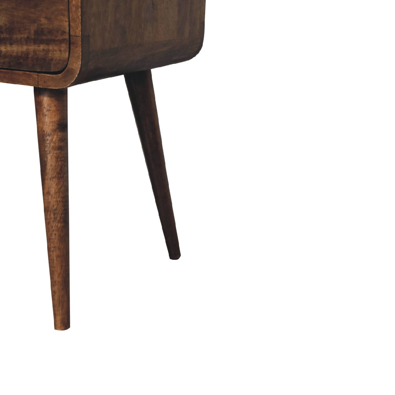 Mini Grey Wash Curve Open Nightstand - Solid Mango Wood Bedside Table for Bedroom - product view 7 showing handcrafted...