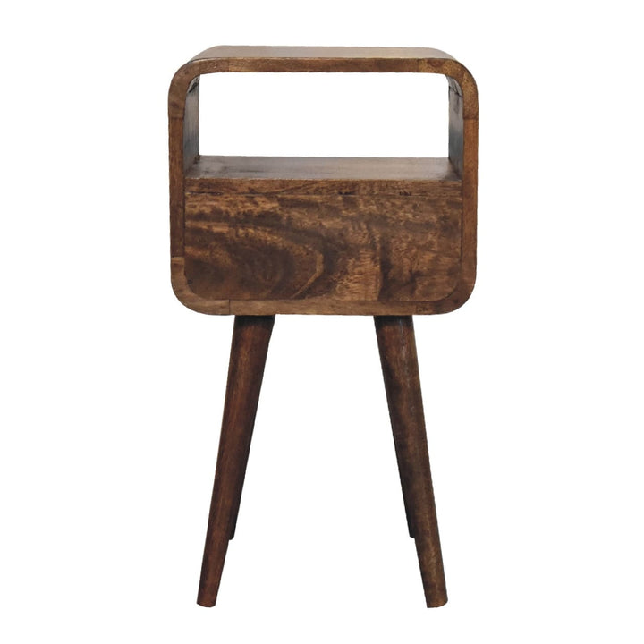 Mini Grey Wash Curve Open Nightstand - Solid Mango Wood Bedside Table for Bedroom - product view 9 showing handcrafted...