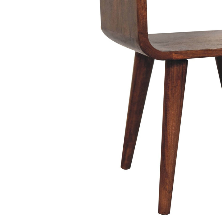 Mini Honey Caramel Curved Nightstand - Solid Mango Wood Bedside Table for Bedroom - product view 8 showing handcrafted...
