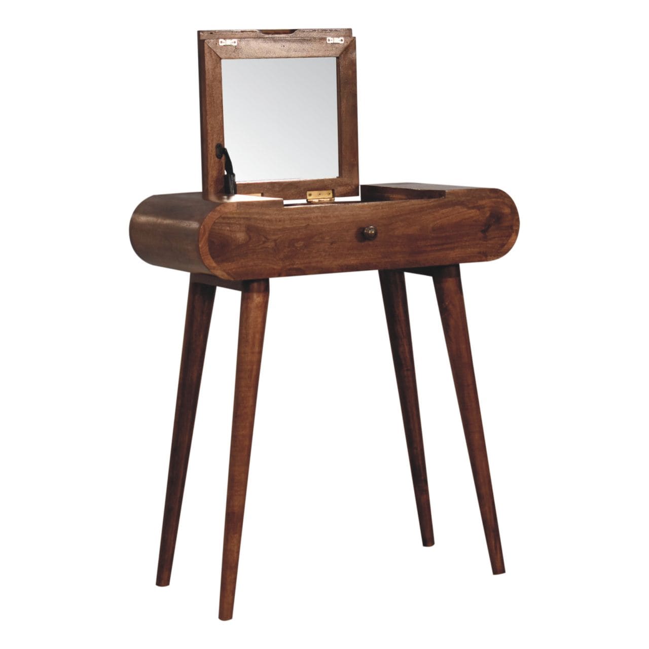 Mini Honey Caramel Dressing Table - Solid Mango Wood Vanity Table for Bedroom - product view 8 showing handcrafted solid...