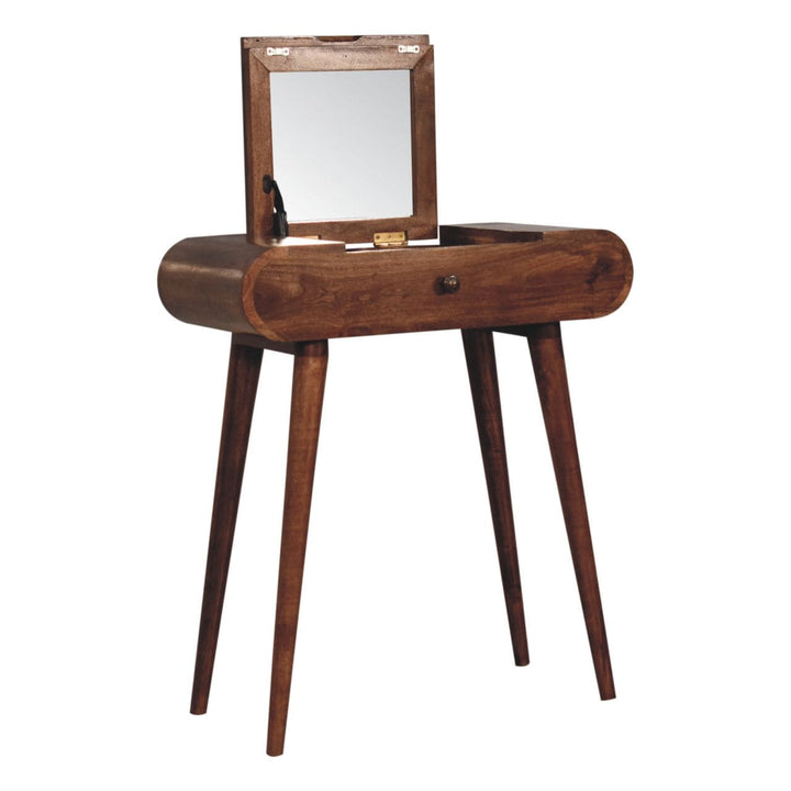 Mini Honey Caramel Dressing Table - Solid Mango Wood Vanity Table for Bedroom - product view 8 showing handcrafted solid...
