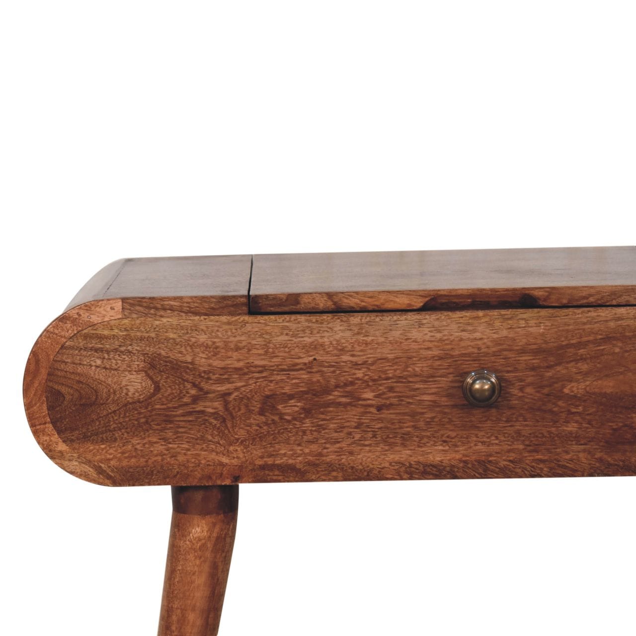 Mini Honey Caramel Dressing Table - Solid Mango Wood Vanity Table for Bedroom - product view 4 showing handcrafted solid...