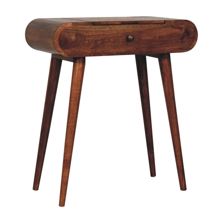 Mini Honey Caramel Dressing Table - Solid Mango Wood Vanity Table for Bedroom - product view 3 showing handcrafted solid...