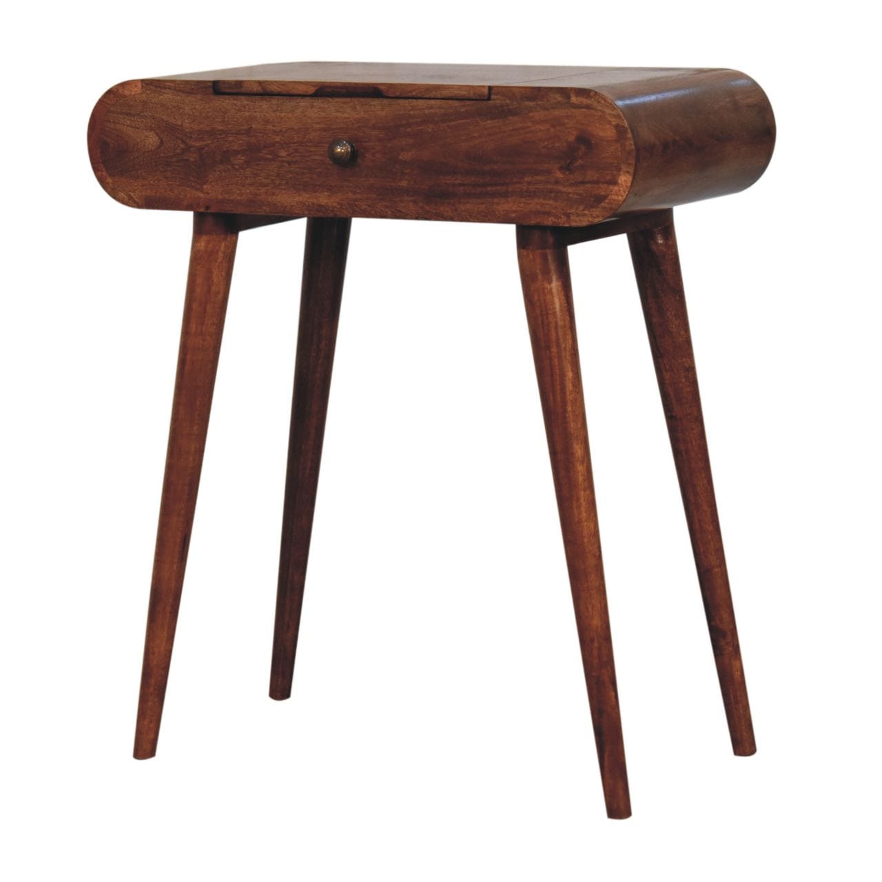 Mini Honey Caramel Dressing Table - Solid Mango Wood Vanity Table for Bedroom - product view 2 showing handcrafted solid...