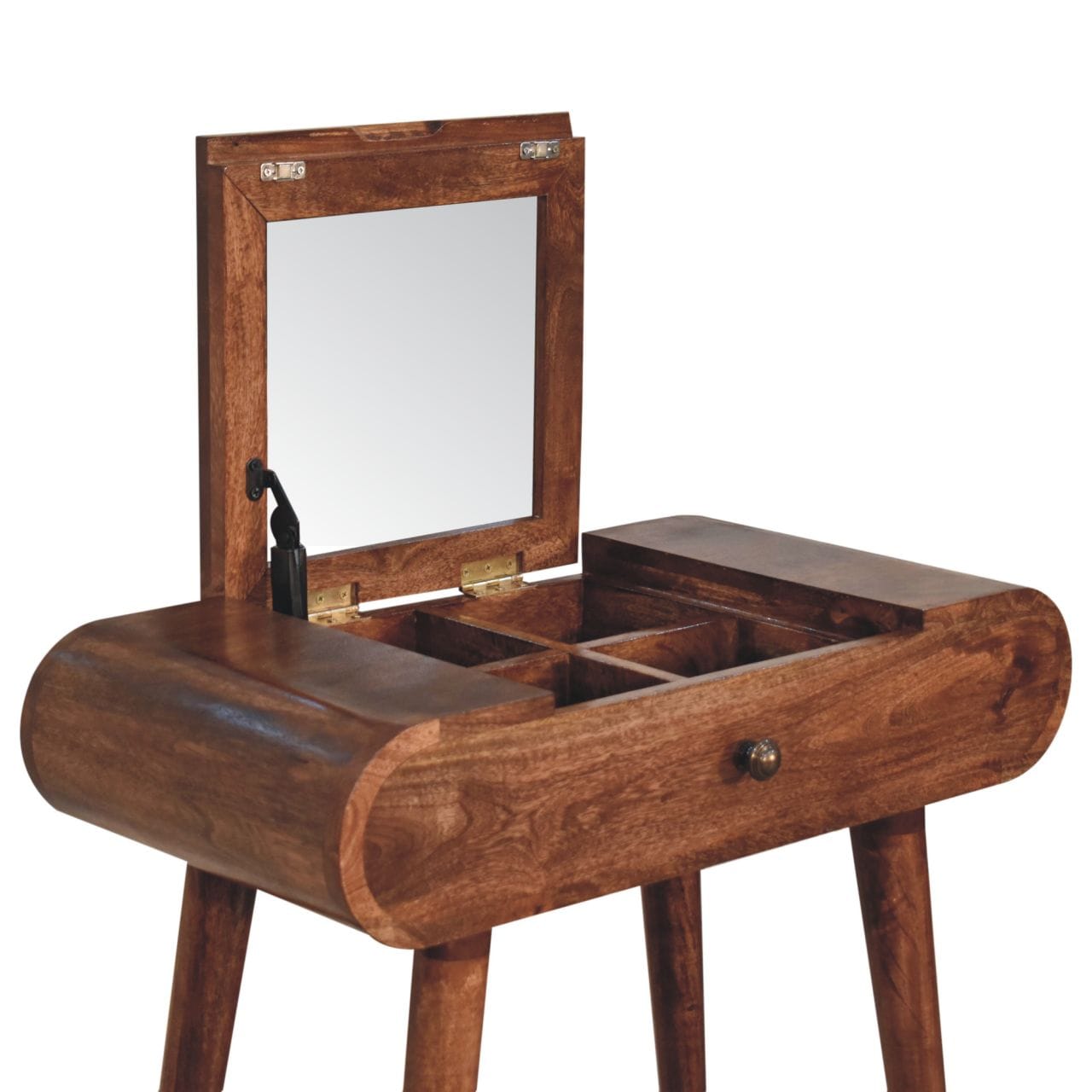 Mini Honey Caramel Dressing Table - Solid Mango Wood Vanity Table for Bedroom - product view 6 showing handcrafted solid...