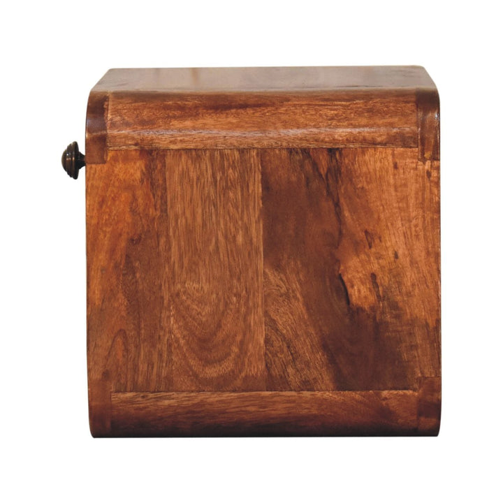 Mini Honey Caramel Floating Nightstand - Solid Mango Wood Bedside Table for Bedroom - product view 7 showing handcrafted...