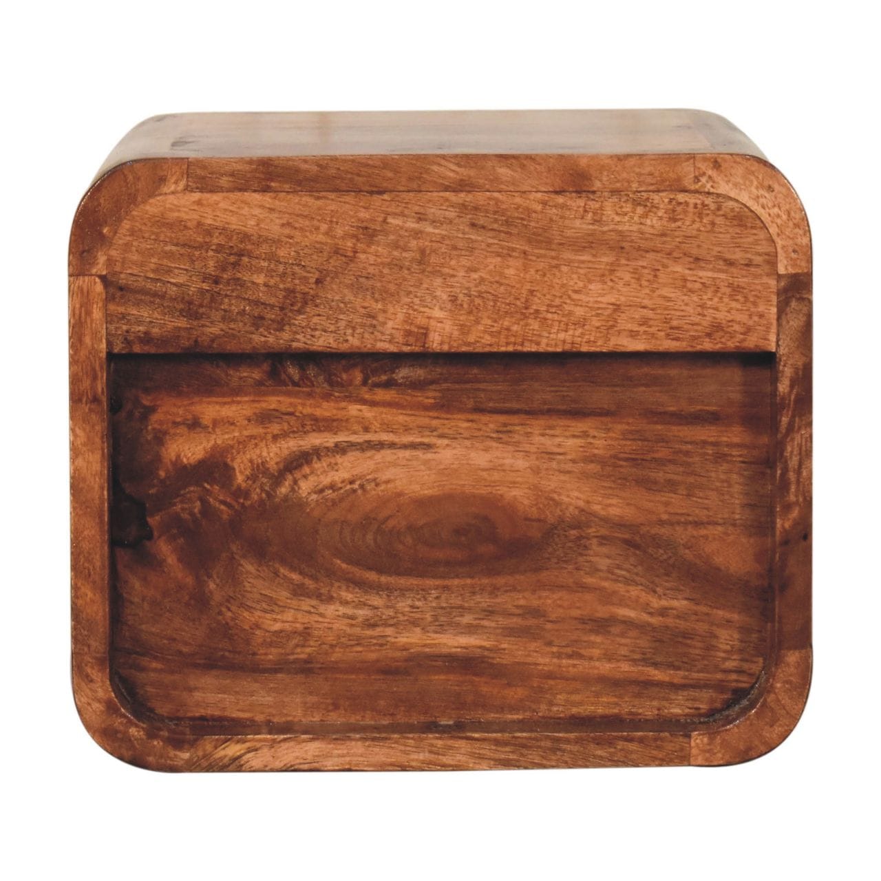 Mini Honey Caramel Floating Nightstand - Solid Mango Wood Bedside Table for Bedroom - product view 8 showing handcrafted...