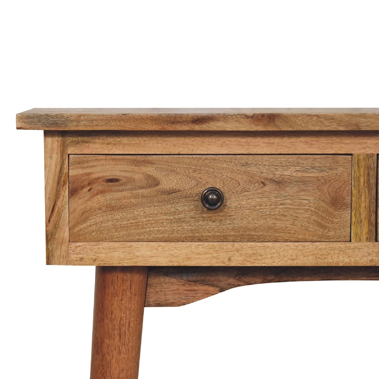 Mini Oak-ish Hallway Console Table - Solid Mango Wood Hallway Console for Entryway featuring drawer detail.
