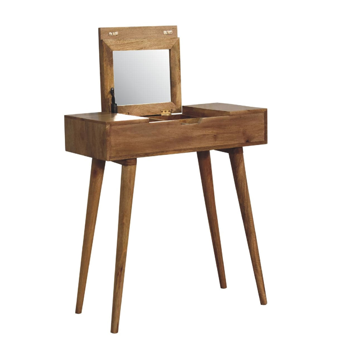 Mini Oak-ish Dressing Table - Solid Mango Wood Vanity Table for Bedroom - product view 5 showing handcrafted solid mango...