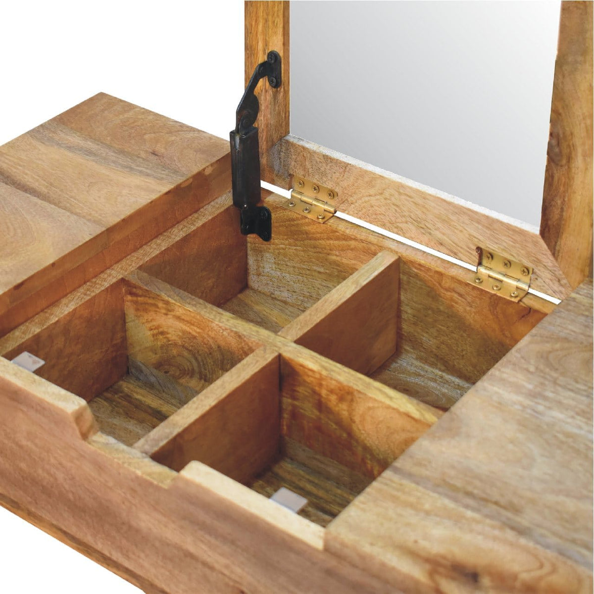 Mini Oak-ish Dressing Table - Solid Mango Wood Vanity Table for Bedroom - product view 7 showing handcrafted solid mango...