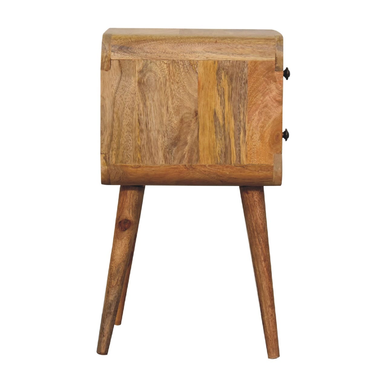 Mini Oak-ish Curved Nightstand - Solid Mango Wood Bedside Table for Bedroom - product view 8 showing handcrafted solid...