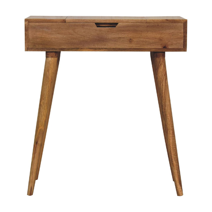 Mini Oak-ish Dressing Table - Solid Mango Wood Vanity Table for Bedroom - main view showing handcrafted solid mango wood desk
