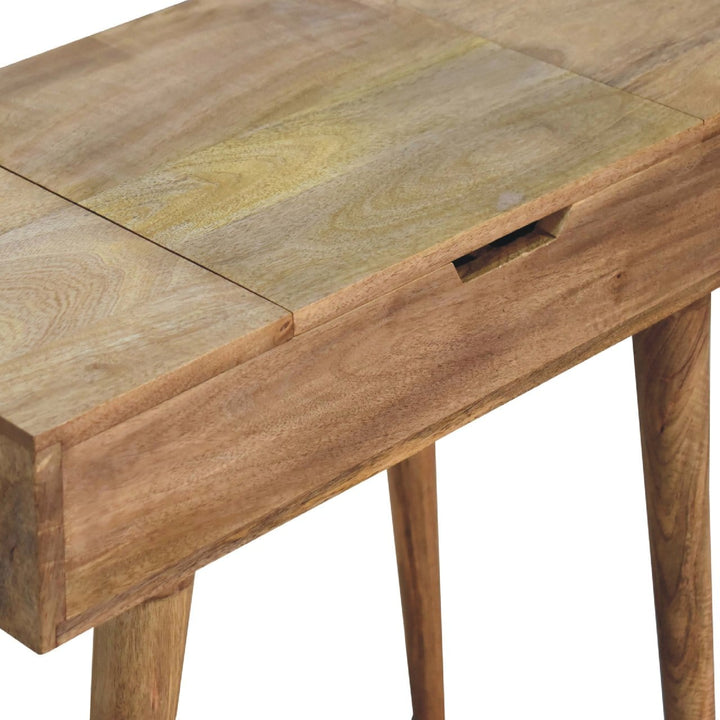 Mini Oak-ish Dressing Table - Solid Mango Wood Vanity Table for Bedroom - product view 4 showing handcrafted solid mango...