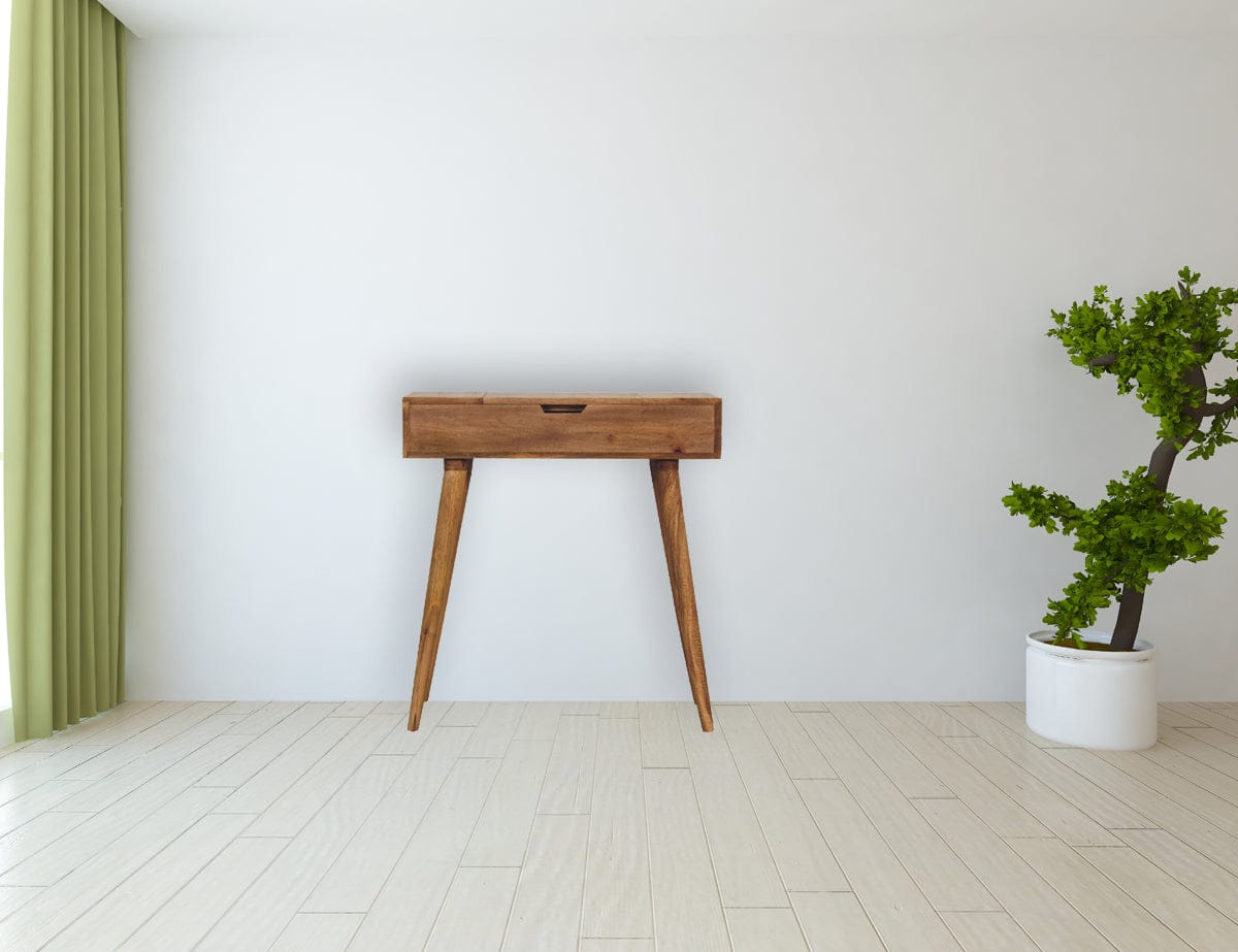 Mini Oak-ish Dressing Table - Solid Mango Wood Vanity Table for Bedroom - product view 8 showing handcrafted solid mango...