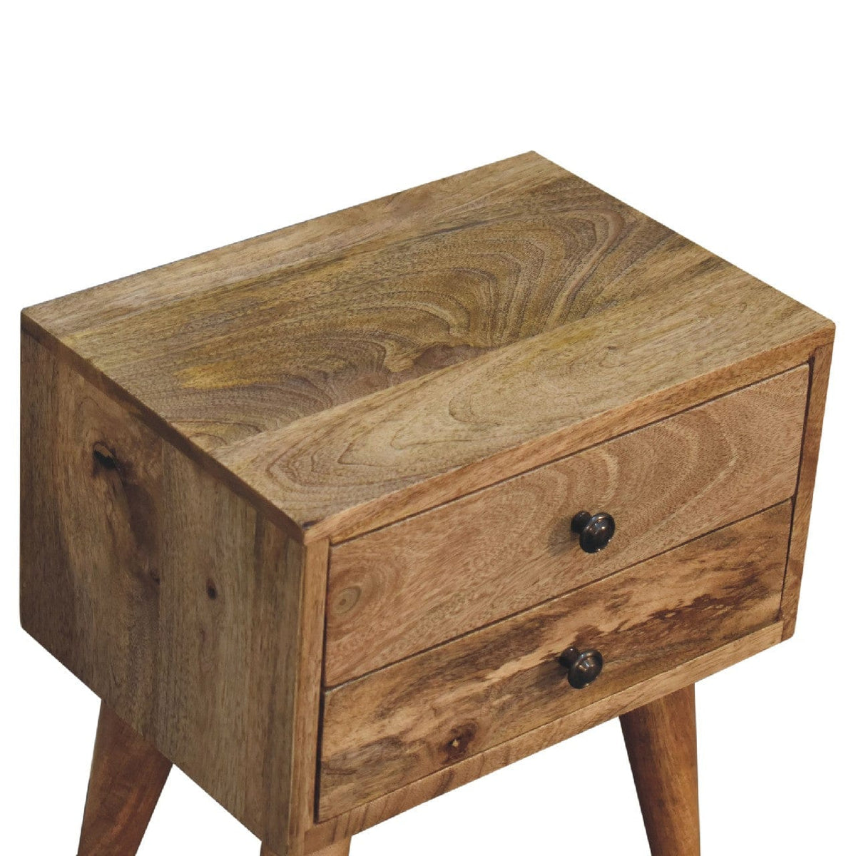 Mini Oak-ish Mid-Century Modern Nightstand - Solid Mango Wood Bedside Table for Bedroom - product view 6 showing...
