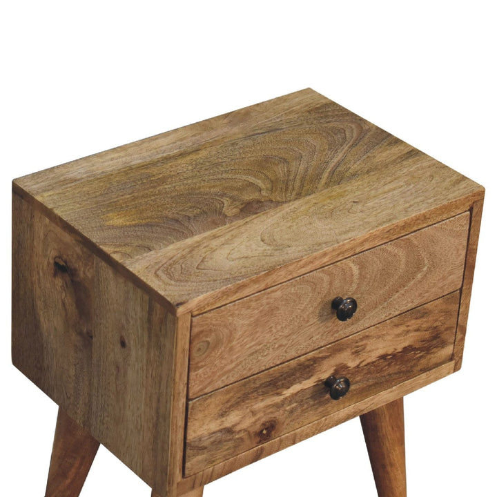 Mini Oak-ish Mid-Century Modern Nightstand - Solid Mango Wood Bedside Table for Bedroom - product view 6 showing...