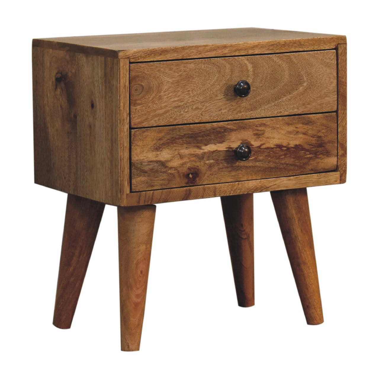 Mini Oak-ish Mid-Century Modern Nightstand - Solid Mango Wood Bedside Table for Bedroom - main view showing handcrafted...