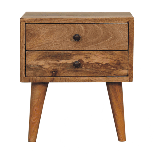 Mini Oak-ish Mid-Century Modern Nightstand - Solid Mango Wood Bedside Table for Bedroom - product view 2 showing...