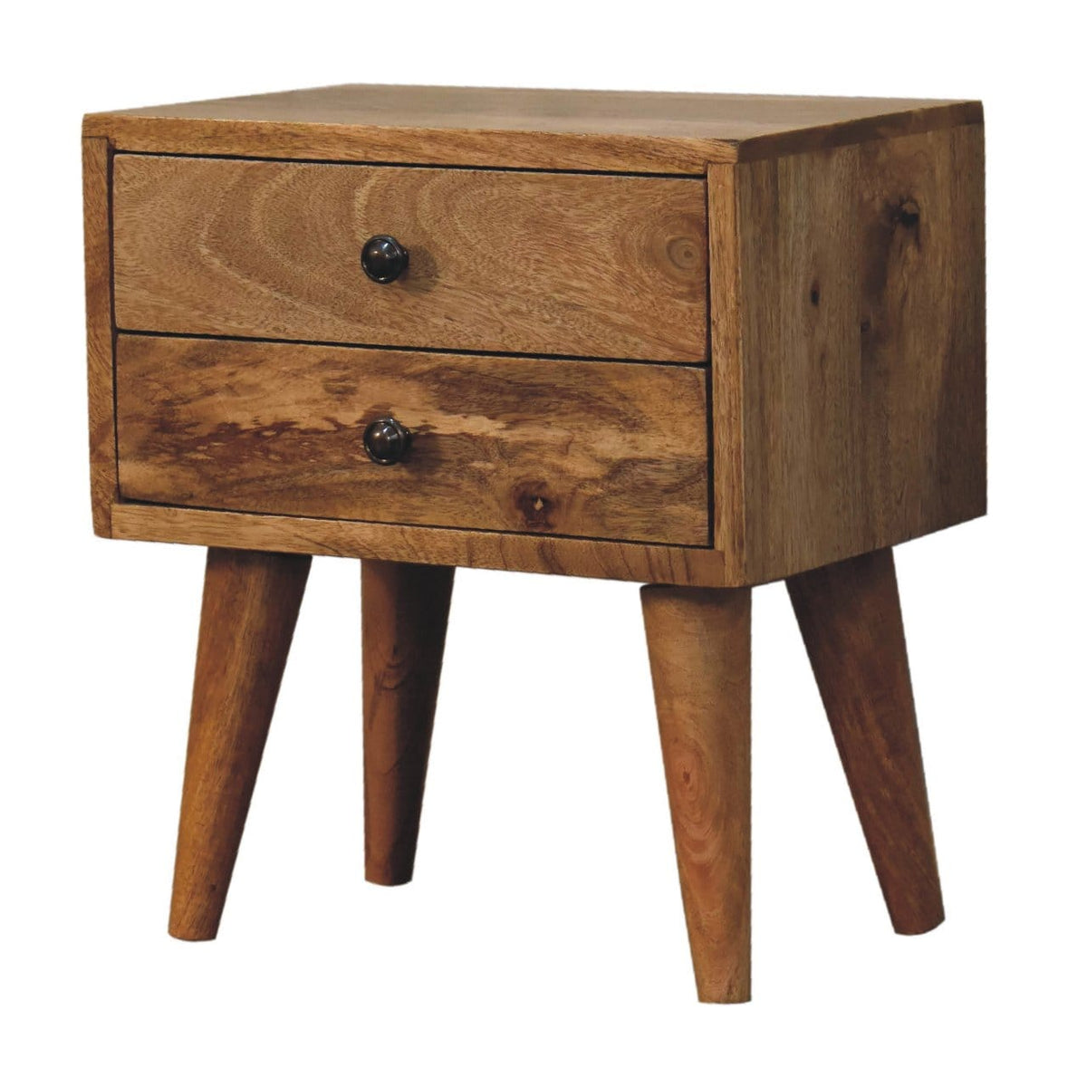 Mini Oak-ish Mid-Century Modern Nightstand - Solid Mango Wood Bedside Table for Bedroom - product view 4 showing...