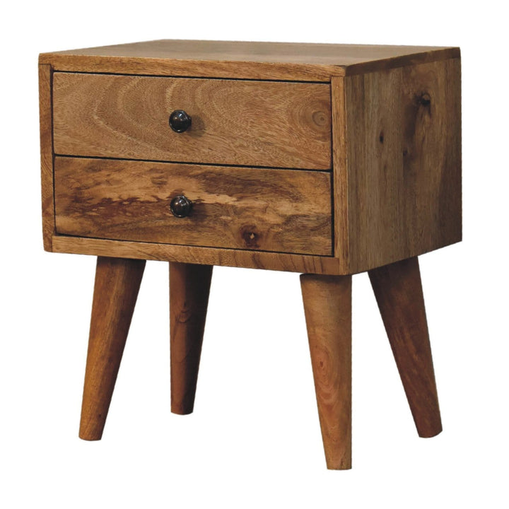 Mini Oak-ish Mid-Century Modern Nightstand - Solid Mango Wood Bedside Table for Bedroom - product view 4 showing...