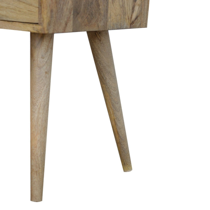 Mini Oak-ish Nightstand - Solid Mango Wood Bedside Table for Bedroom - product view 6 showing handcrafted solid mango...