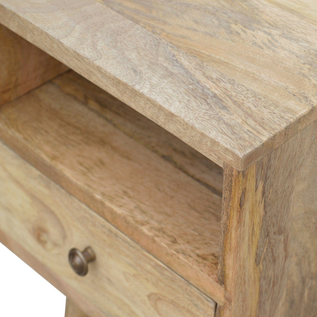 Mini Oak-ish Nightstand - Solid Mango Wood Bedside Table for Bedroom - product view 7 showing handcrafted solid mango...