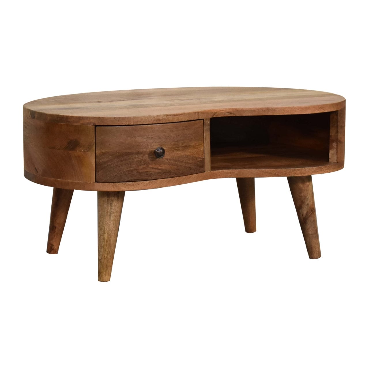 Mini Oak-ish Wave Coffee Table - Solid Mango Wood Center Table for Living Room - product view 4 showing handcrafted solid...