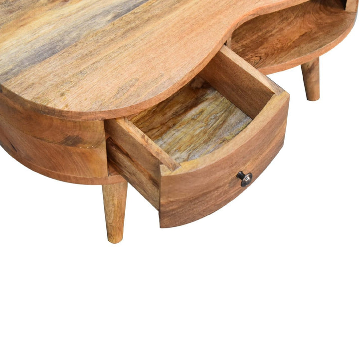 Mini Oak-ish Wave Coffee Table - Solid Mango Wood Center Table for Living Room - product view 7 showing handcrafted solid...