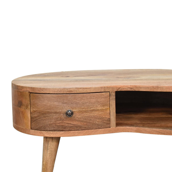 Mini Oak-ish Wave Coffee Table - Solid Mango Wood Center Table for Living Room - product view 5 showing handcrafted solid...