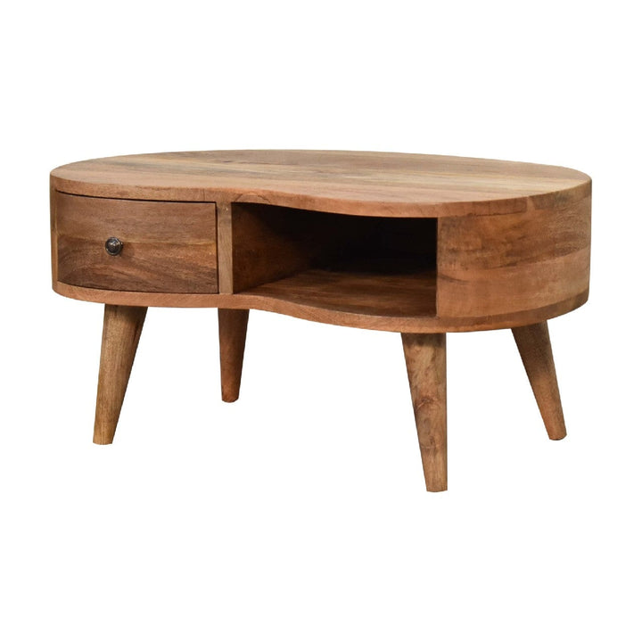 Mini Oak-ish Wave Coffee Table - Solid Mango Wood Center Table for Living Room - product view 3 showing handcrafted solid...