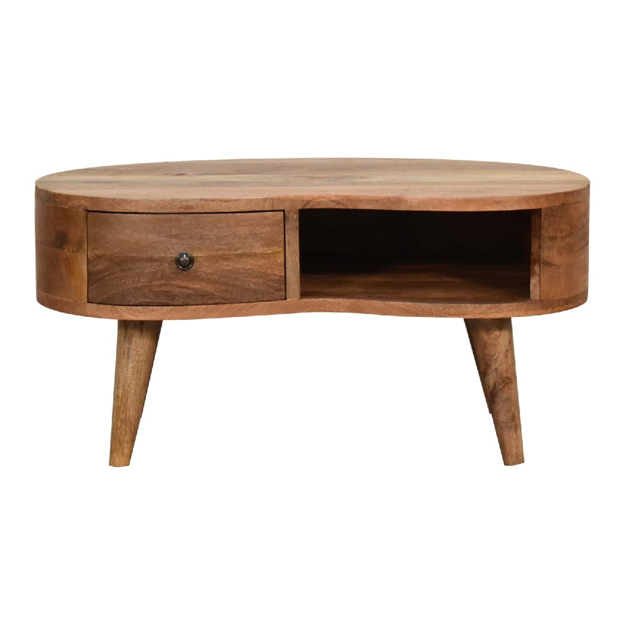 Mini Oak-ish Wave Coffee Table - Solid Mango Wood Center Table for Living Room - product view 2 showing handcrafted solid...