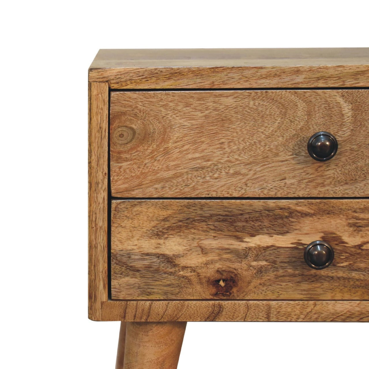 Mini Oak-ish Mid-Century Modern Nightstand - Solid Mango Wood Bedside Table for Bedroom - product view 5 showing...