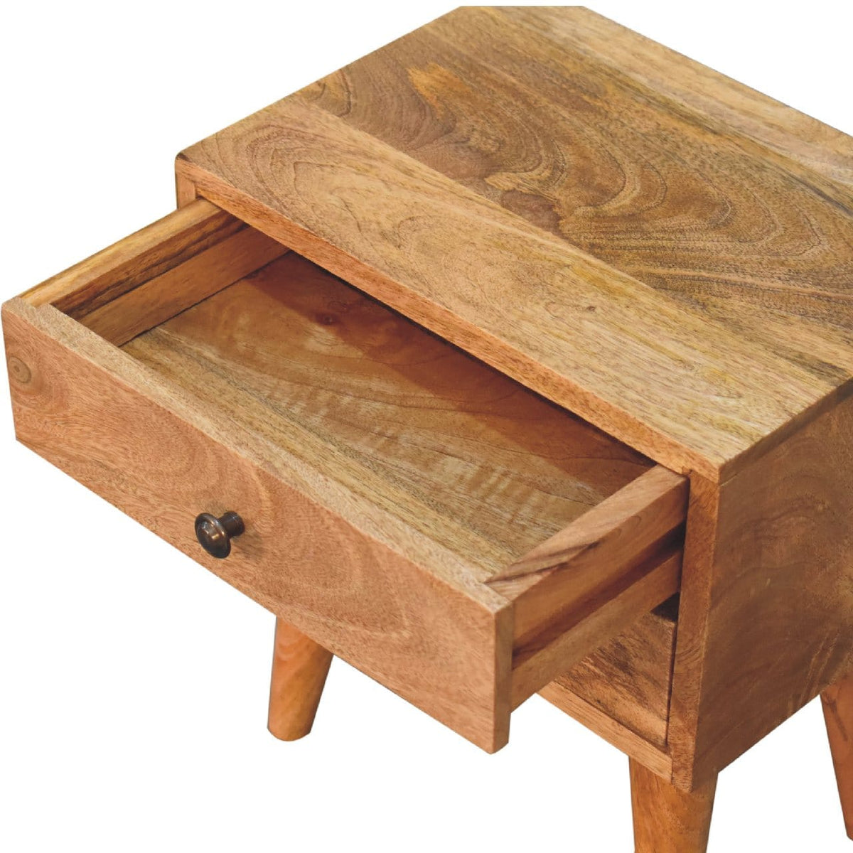 Mini Oak-ish Mid-Century Modern Nightstand - Solid Mango Wood Bedside Table for Bedroom - product view 7 showing...