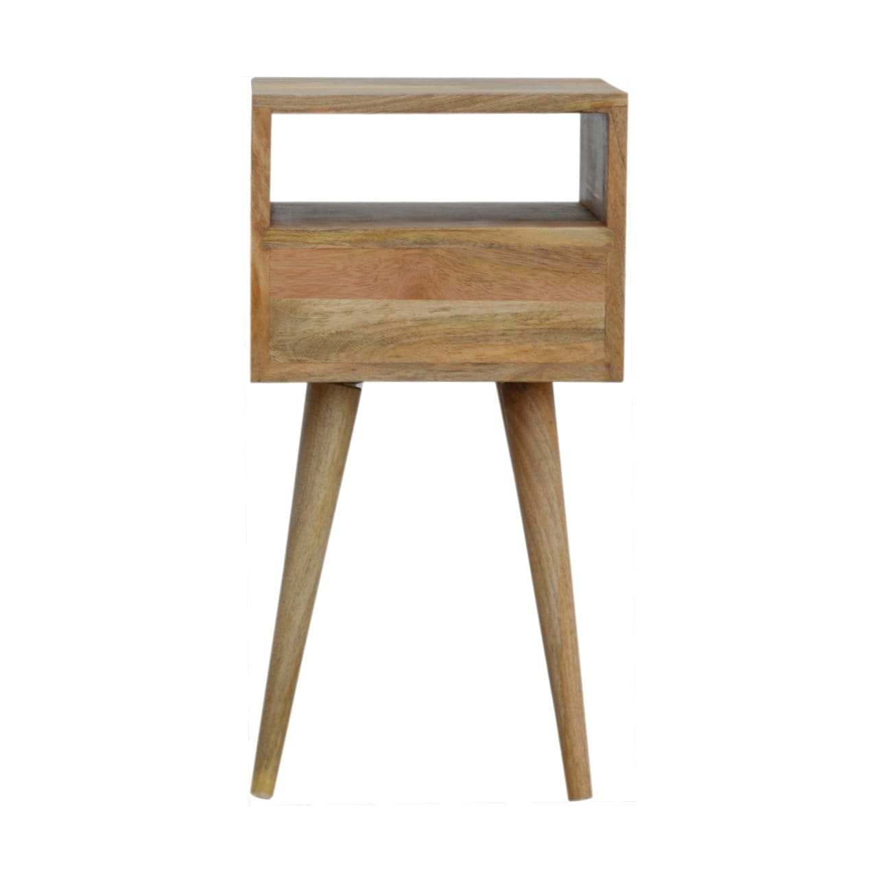 Mini Oak-ish Nightstand - Solid Mango Wood Bedside Table for Bedroom - product view 9 showing handcrafted solid mango...