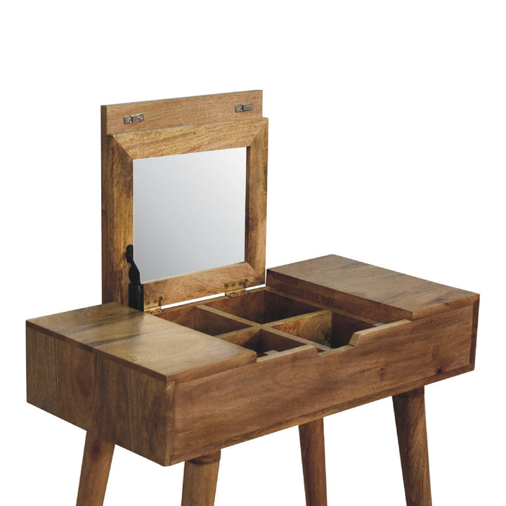 Mini Oak-ish Dressing Table - Solid Mango Wood Vanity Table for Bedroom - product view 6 showing handcrafted solid mango...