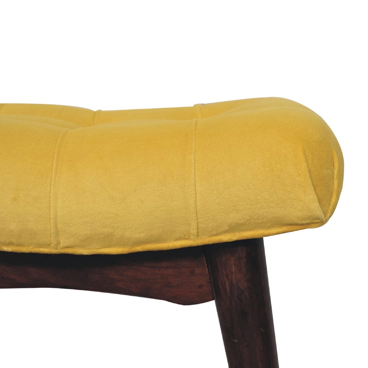 Mini Velvet Bench - Solid Mango Wood Seating Furniture for Entryway - product view 4 showing handcrafted solid mango wood...