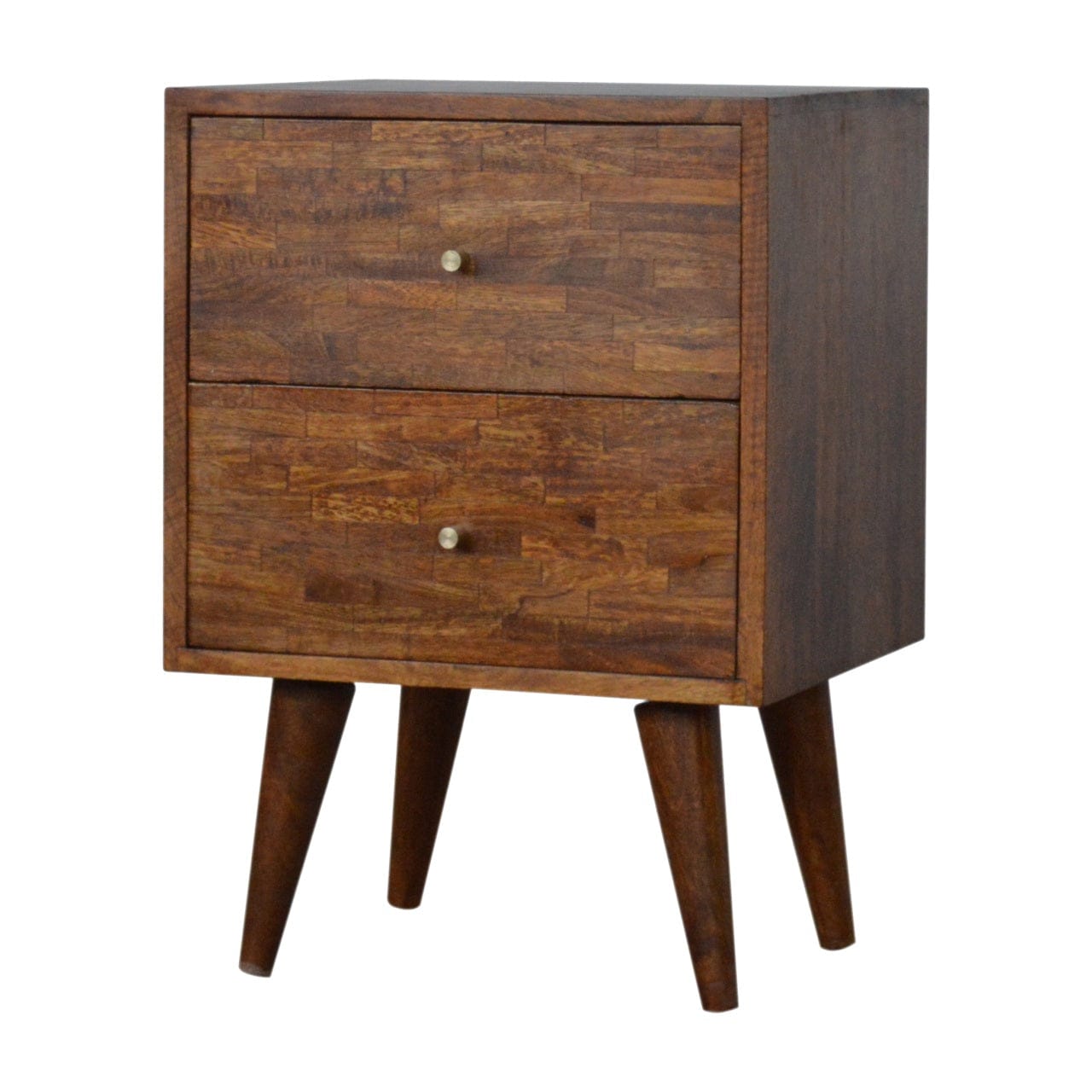 Mixed Chestnut Nightstand - Solid Mango Wood Bedside Table for Bedroom - main view showing handcrafted solid mango wood...