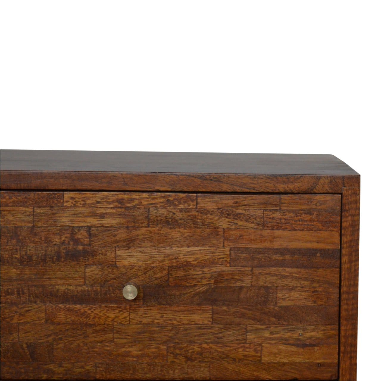Mixed Chestnut Nightstand - Solid Mango Wood Bedside Table for Bedroom - product view 4 showing handcrafted solid mango...