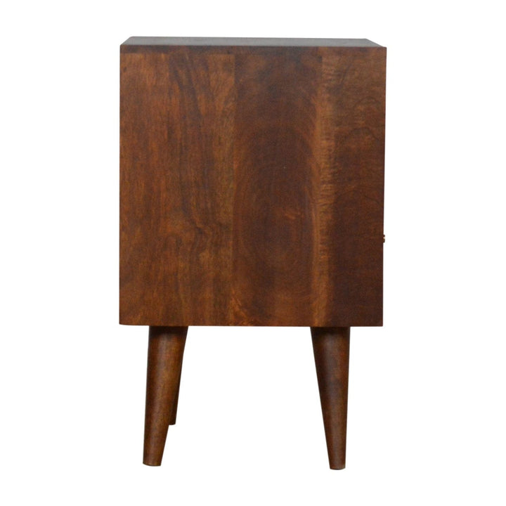 Mixed Chestnut Nightstand - Solid Mango Wood Bedside Table for Bedroom - product view 7 showing handcrafted solid mango...