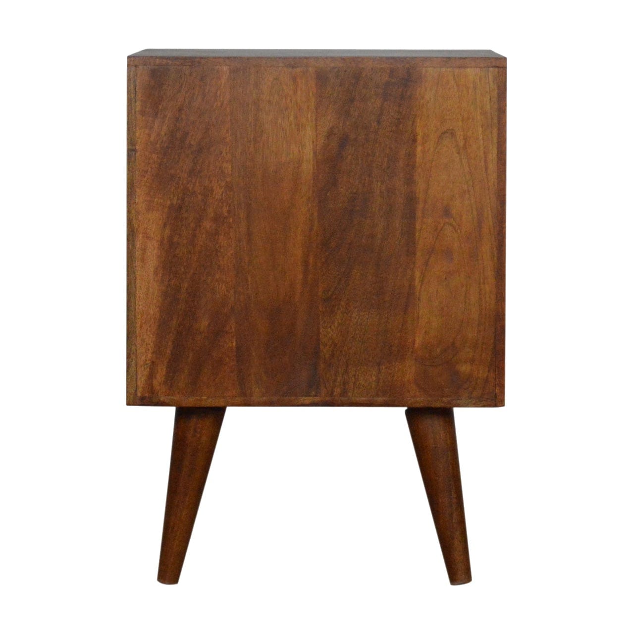 Mixed Chestnut Nightstand - Solid Mango Wood Bedside Table for Bedroom - product view 8 showing handcrafted solid mango...