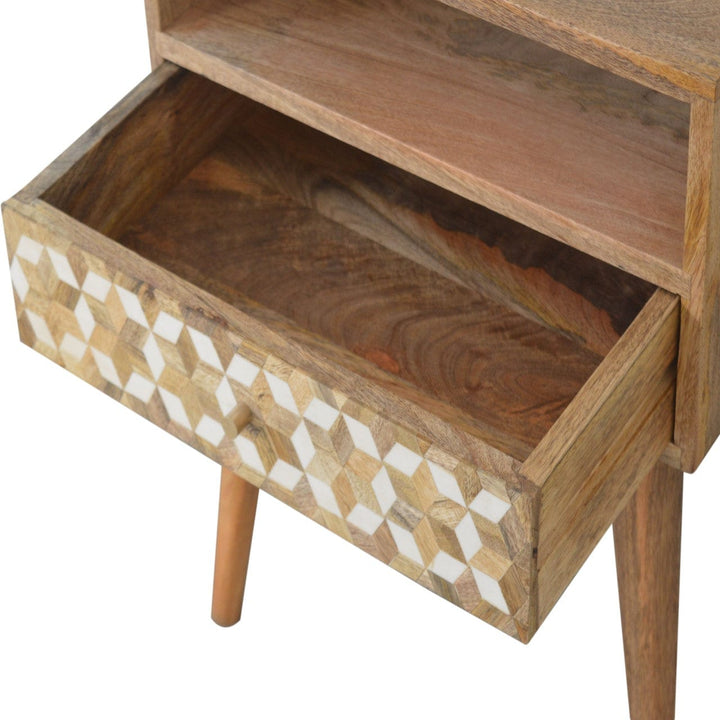 Mixed Cube Nightstand - Solid Mango Wood Bedside Table for Bedroom - product view 4 showing handcrafted solid mango wood...