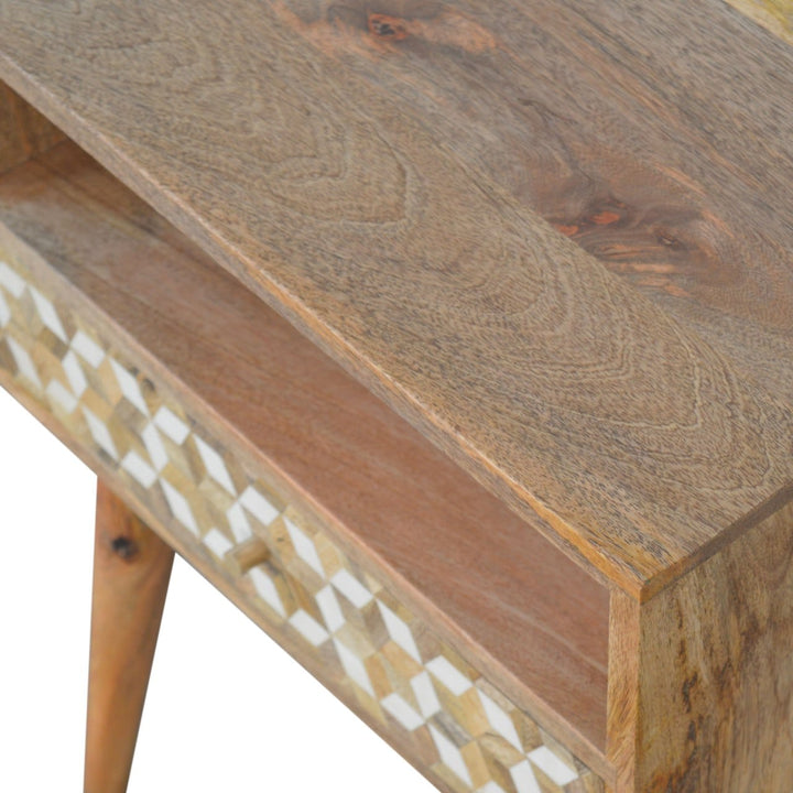 Mixed Cube Nightstand - Solid Mango Wood Bedside Table for Bedroom - product view 5 showing handcrafted solid mango wood...