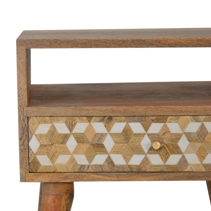 Mixed Cube Nightstand - Solid Mango Wood Bedside Table for Bedroom - product view 3 showing handcrafted solid mango wood...