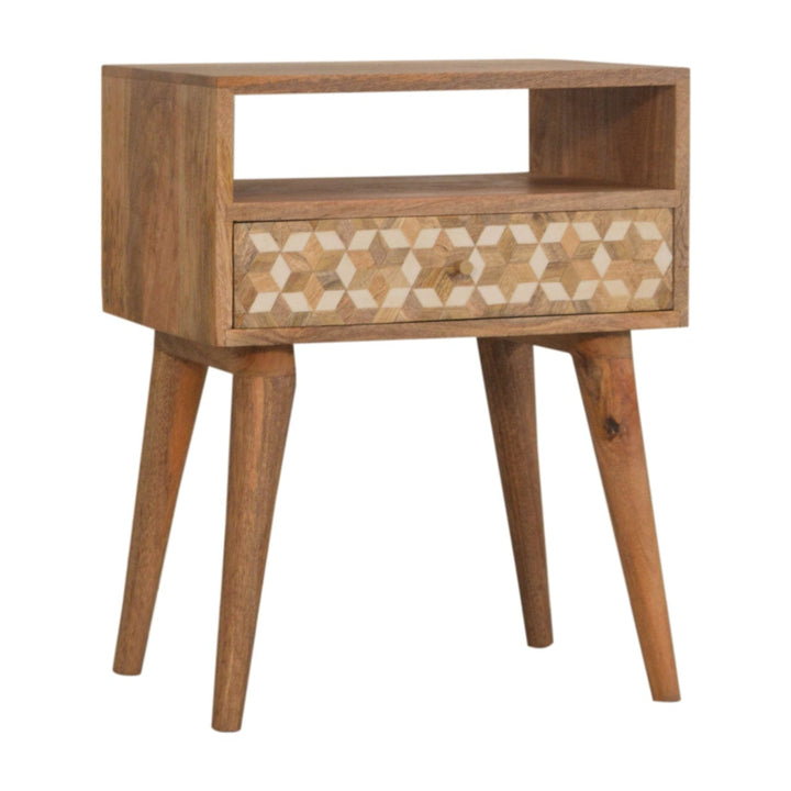 Mixed Cube Nightstand - Solid Mango Wood Bedside Table for Bedroom - product view 2 showing handcrafted solid mango wood...